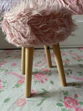 Bouclair Pink Faux Fur Stool
